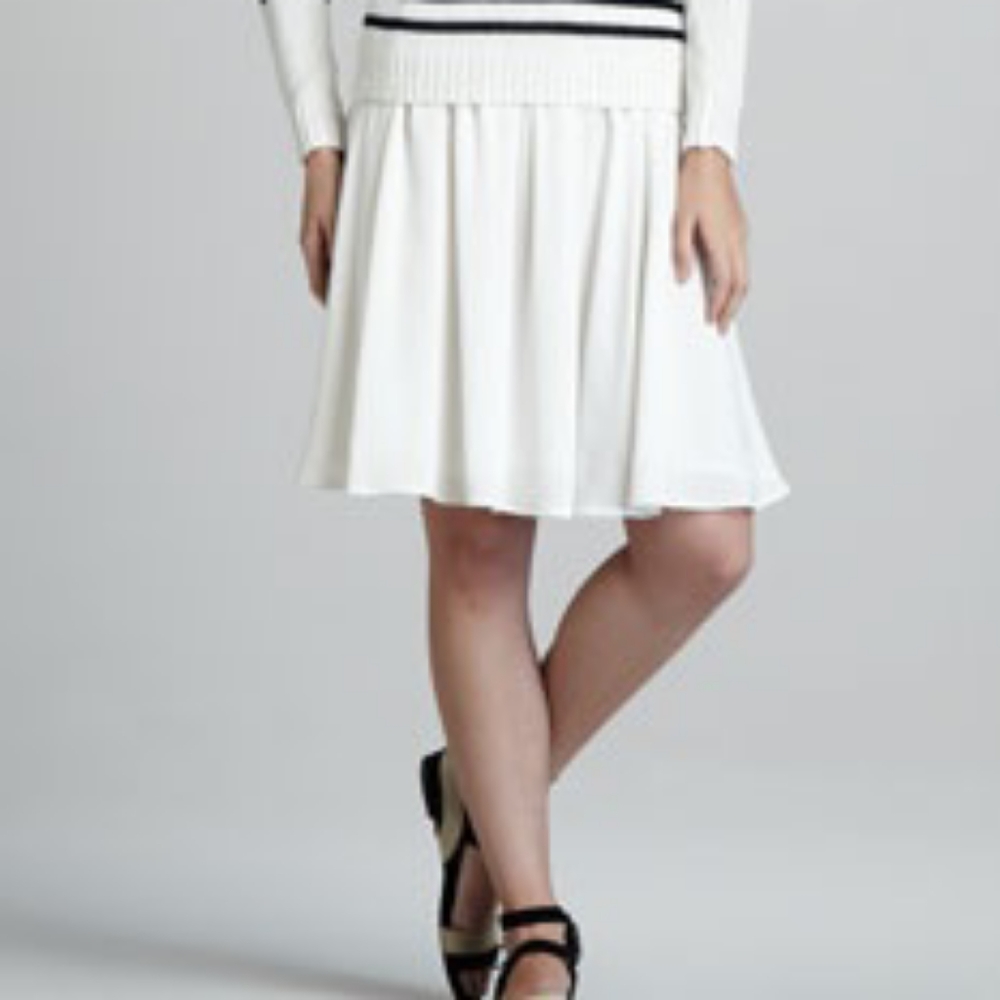 Theory "Anca" Basque White Gathered Silk Skirt W/Belt NEW- Sz. 2